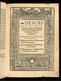 Glareanus, Descriptio de situ Helvetiae et vicinis gentibus 1519, p. 56-57, Universitätsbibliothek Basel, UBH Aleph E V 19:4