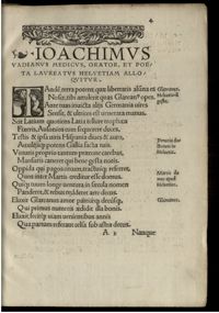Vadianus Helvetiam alloquitur, in Glareanus, Descriptio de situ Helvetiae, 1519, p. 5-6, Munich, Bayerische Staatsbibliothek, Res/4 P.o.lat. 746,6