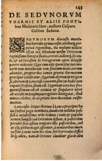 Ambühl, De Sedunorum thermis et aliis fontibus medicatis liber, dans Simler, Vallesiae Descriptio, libri duo. De Alpibus Commentarius, 1574, fol. 143ro-144ro, 146ro-147ro, 148vo-149ro, 150vo-151ro, ETH-Bibliothek Zürich, Rar 6474
